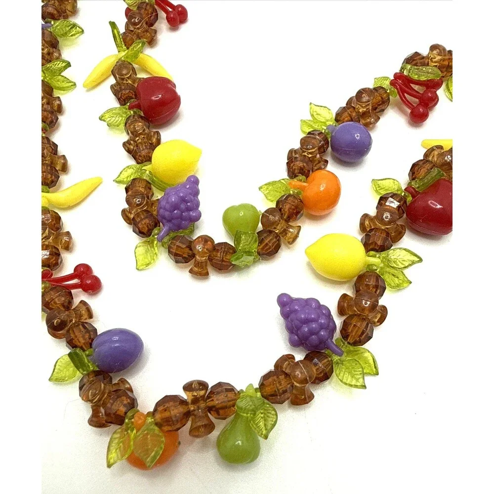 Vintage Fruit Salad Necklace Lucite Grapes Cherries Bananas Lemons Oranges 34